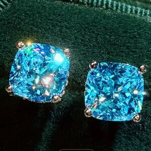 Elegant 4cts Blue Topaz & 9.25 Sterling Silver Stud Earrings